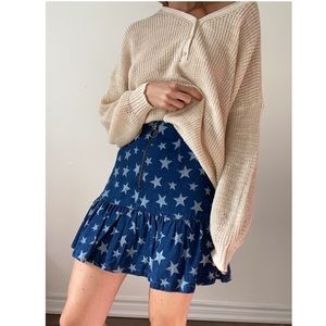 Denim star skirt with front zipper detail